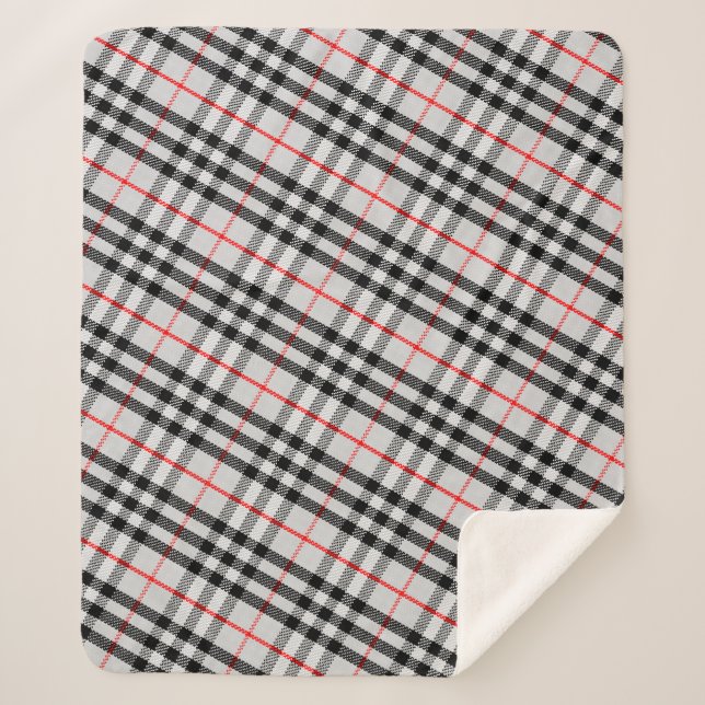Cobertor Sherpa Gingham Vermelho Branco Negro | Tecido verificado  (Frente)