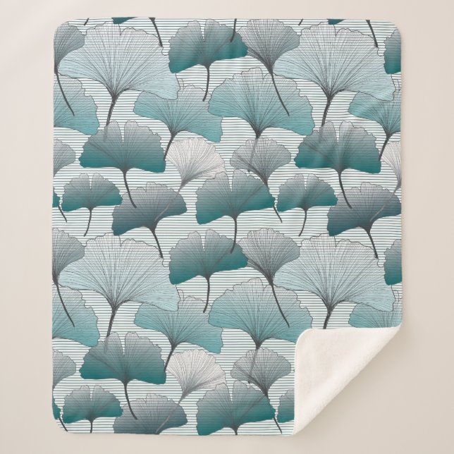 Cobertor Sherpa Gingko biloba - padrão de cores azuis sem desconti (Frente)