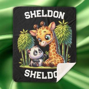 Cobertor Sherpa Giraffe e Panda Monogramas  