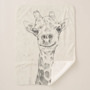 Cobertor Sherpa Giraffe Portrait Sketch