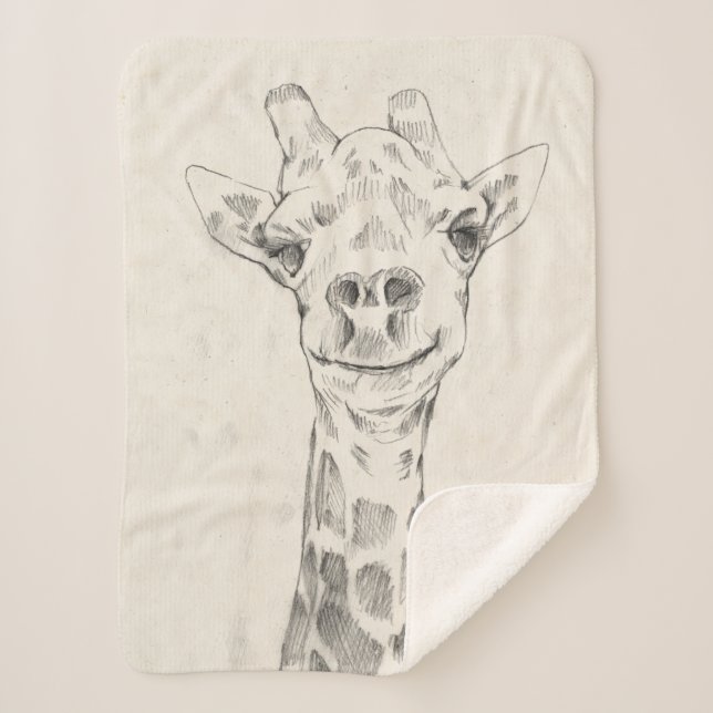 Cobertor Sherpa Giraffe Portrait Sketch (Frente)