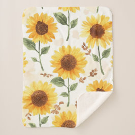 Cobertor Sherpa Girassóis Amarelos Aquarela Floral Caprichoso