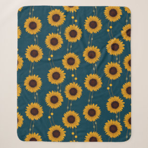 Cobertor Sherpa Girassóis Amarelos Art Nouveau Floral Rétro Listra