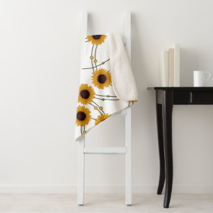Cobertor Sherpa Girassóis Amarelos Florais Retro Art Nouveau Aleat