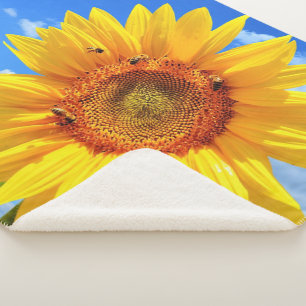 Cobertor Sherpa Girassol Amarelo e Abelhas no Céu Azul - Verão