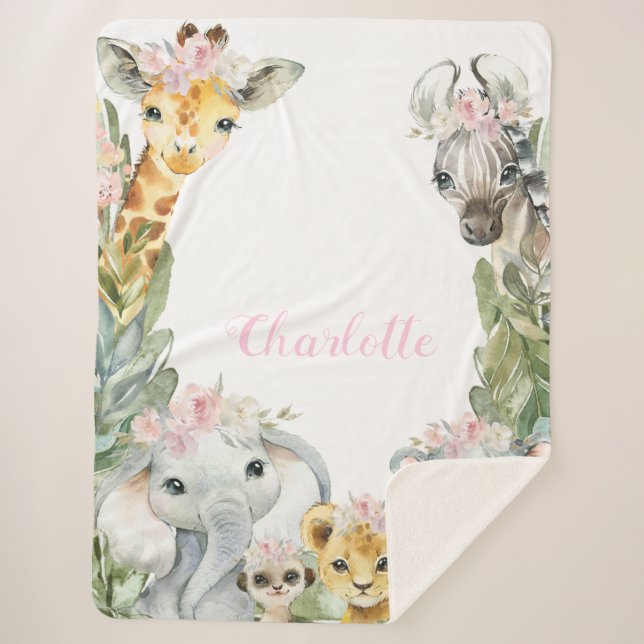 Cobertor Sherpa Girl Safari Baby Blanket (Frente)