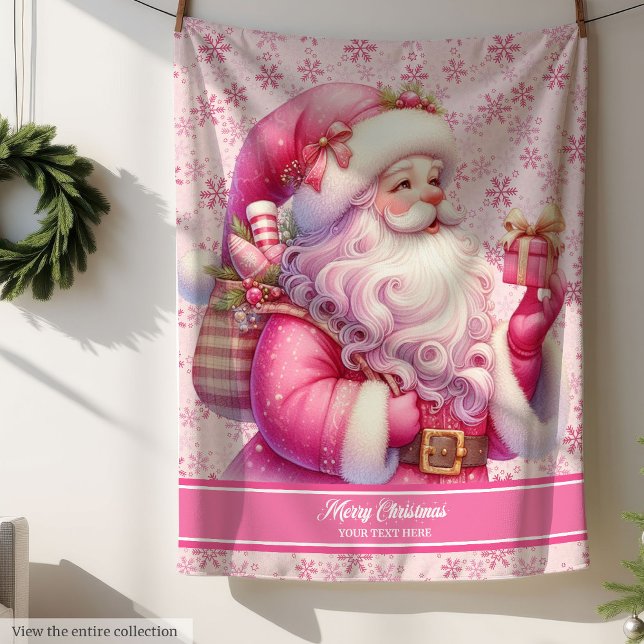 Cobertor Sherpa Girls Papais noeis Rosa Nome Personalizado do Bols (Girls Pink Santa Christmas Blanket Custom Name)