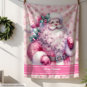 Cobertor Sherpa Girls Watercolor Pink Papais noeis em Branco Pinkm