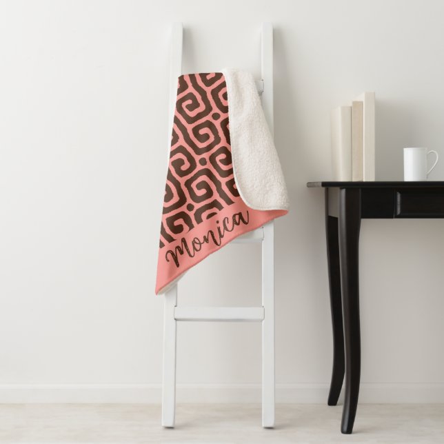 Cobertor Sherpa Girly pink &brown Abstract  monogram name pattern (In Situ)