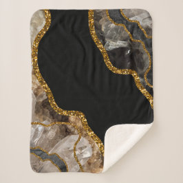 Cobertor Sherpa Glitor de Geodo de Agato Preto e Dourado