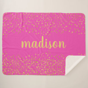 Cobertor Sherpa Glitter Dourado Confetti   Rosa Personalizado