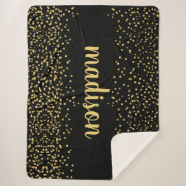 Cobertor Sherpa Glitter Dourado Confetti | Seu nome em preto