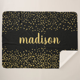 Cobertor Sherpa Glitter Dourado Confetti | Seu nome em preto
