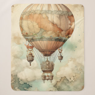 Cobertor Sherpa Globo Balão do Mundo Caprichoso Antigo Verde Água
