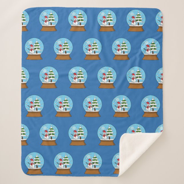 Cobertor Sherpa Globo de Neve com Padrão de Neve e Pine Tree (Frente)