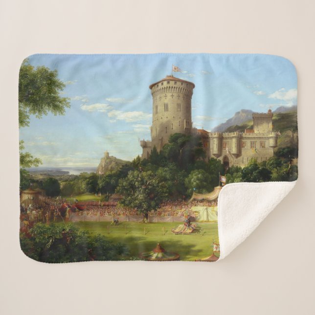 Cobertor Sherpa Glorioso Passado (Castelo Medieval e Cavaleiros Jo (Frente (Horizontal))