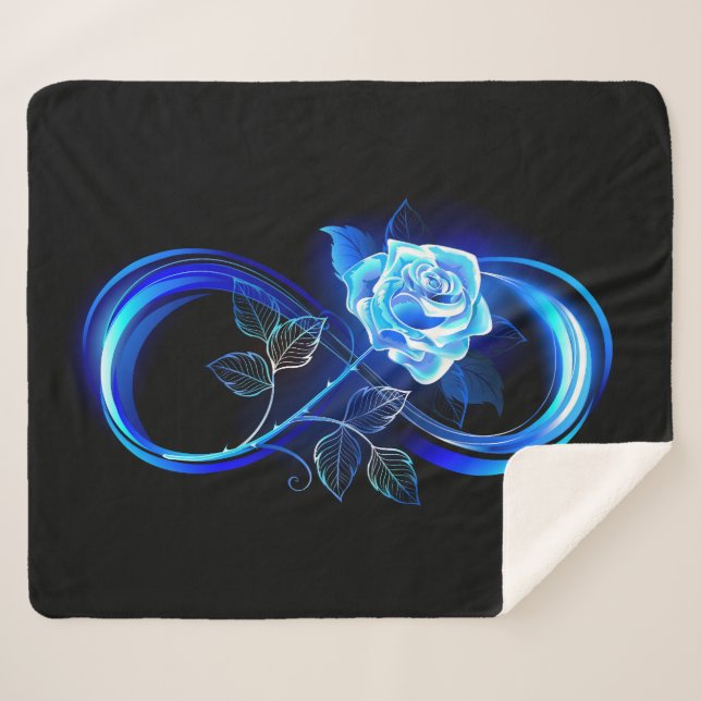 Cobertor Sherpa Glowing infinity with blue rose (Frente (Horizontal))