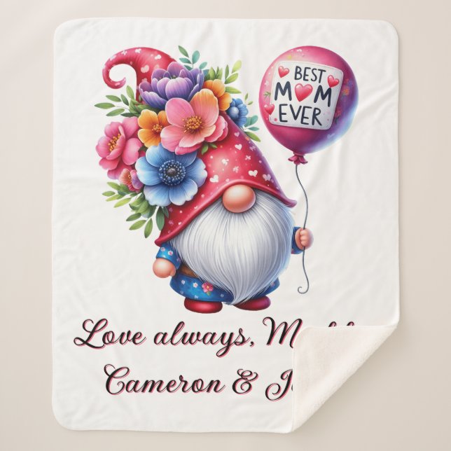 Cobertor Sherpa Gnome-tastic Mãe: Melhor Dia de as mães Personaliz (Frente)
