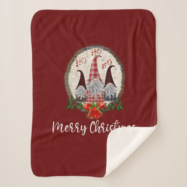 Cobertor Sherpa Gnomos de Natal Vermelhos Elfos da Moda  (Frente)