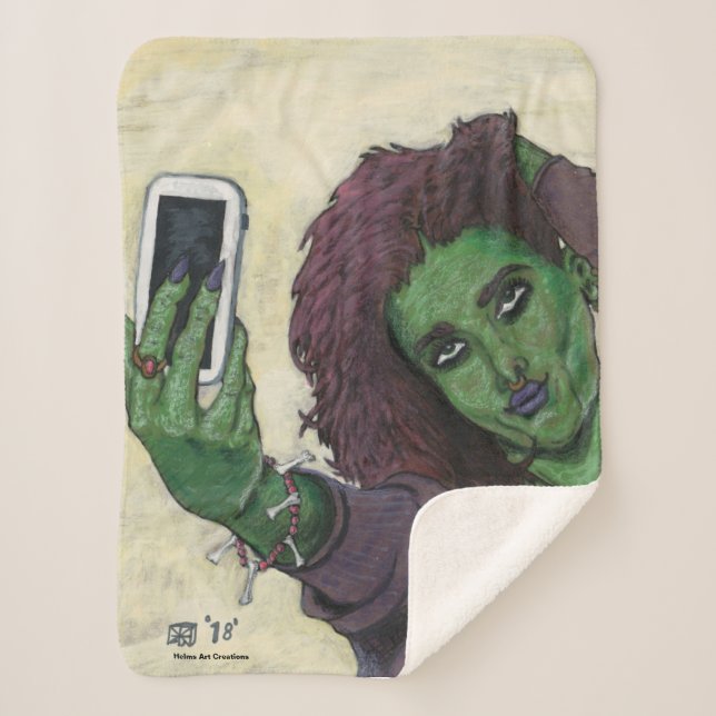 Cobertor Sherpa Goblin Girl Phone Selfie Fantasy Sherpa Blanket (Frente)