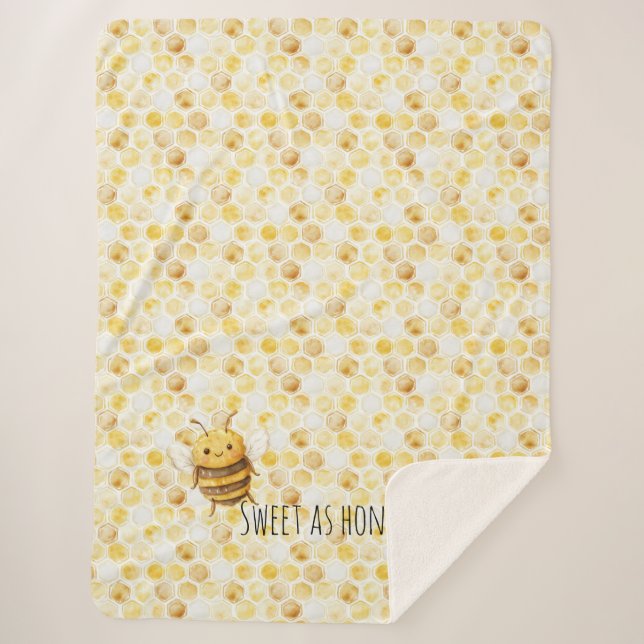 Cobertor Sherpa Gold Yellow Honeycomb Sweet Cute Honey Bee (Frente)