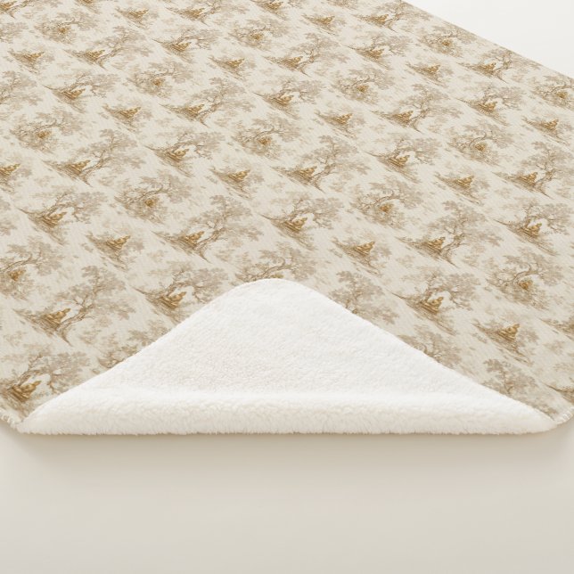 Cobertor Sherpa Golden Buddha Toile de Jouy Classic Pattern (3/4)