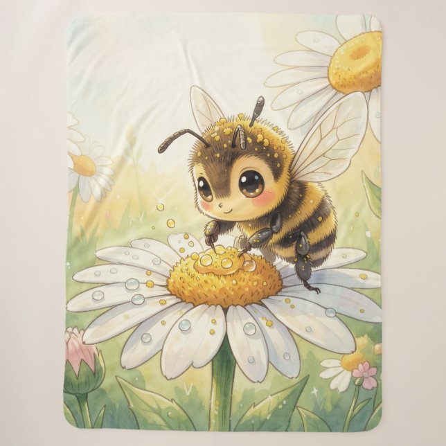 Cobertor Sherpa Golden Bumblebee in Bloom Dance (Frente)