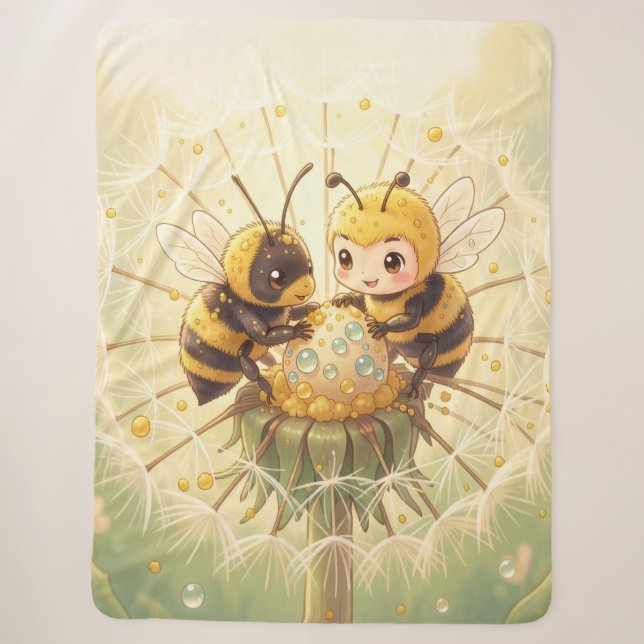 Cobertor Sherpa Golden Bumblebee in Bloom Dance.5 (Frente)