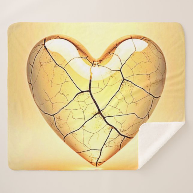 Cobertor Sherpa Golden Cracked Heart Art (Frente (Horizontal))
