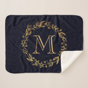 Cobertor Sherpa Golden Floral Monogram