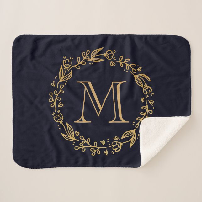 Cobertor Sherpa Golden Floral Monogram (Frente (Horizontal))