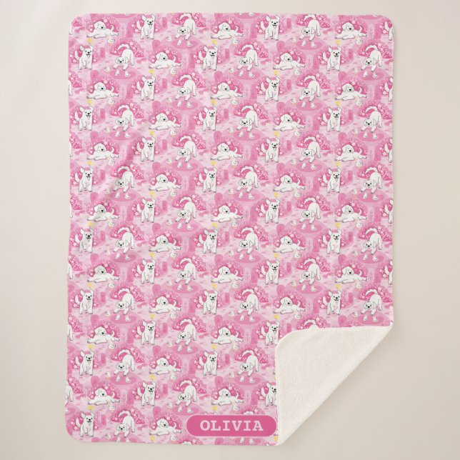 Cobertor Sherpa Golden Retriever Puppy in Pink Garden (Frente)