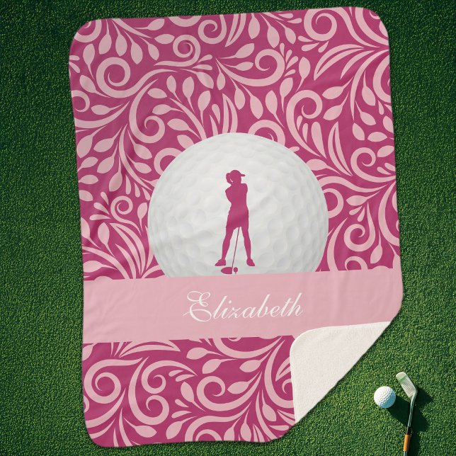 Cobertor Sherpa Golfer Personalizado Para Seu Padrão De Silhueta D (Custom Golfer For Her Pink Golf Silhouette Pattern Sherpa Blanket)