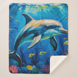 Cobertor Sherpa Golfinho de Pintura de Petróleo