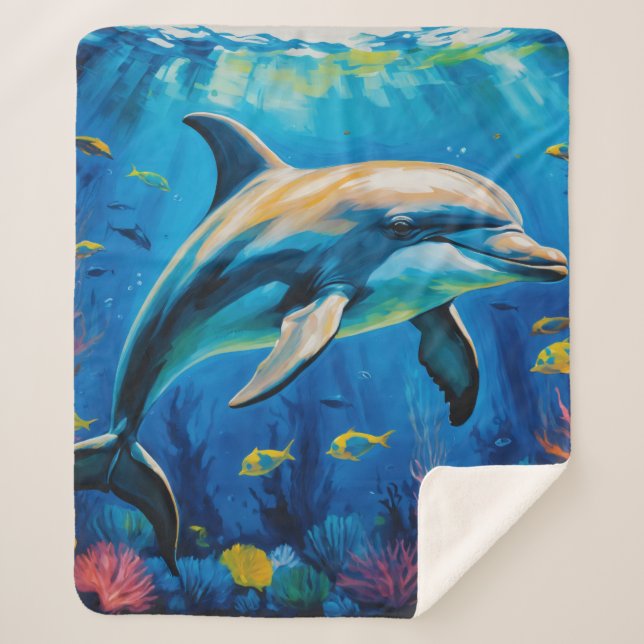 Cobertor Sherpa Golfinho de Pintura de Petróleo (Frente)