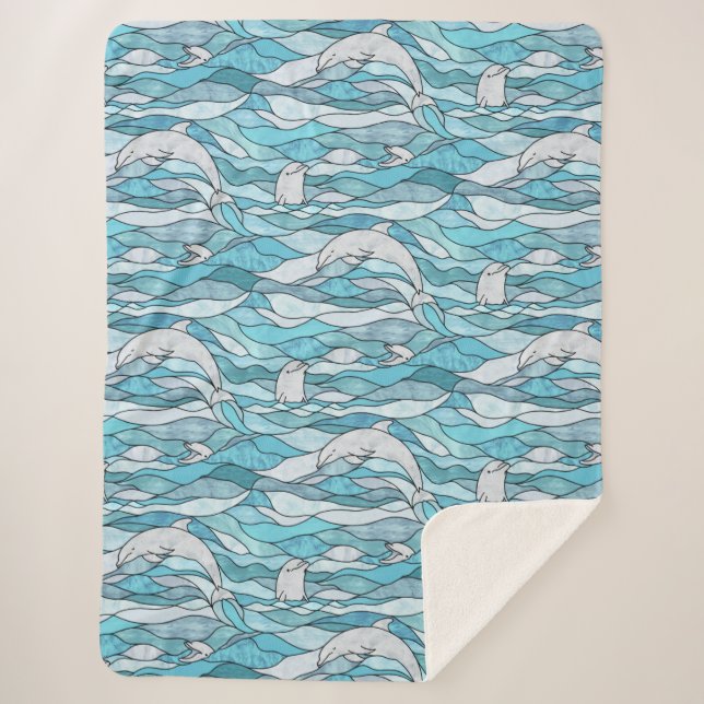 Cobertor Sherpa Golfinhos De Vidro Arrefecidos Do Oceano Azul (Frente)