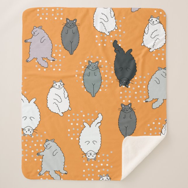 Cobertor Sherpa GORDURA, felinos fofos estão deitados nas costas.  (Frente)