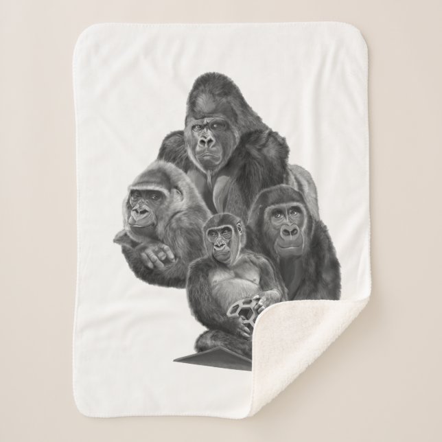 Cobertor Sherpa Gorilla Family Blanket ゴリラ家族のブランケット (GorillaLife) (Frente)