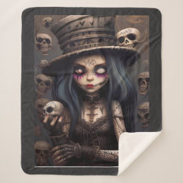 Cobertor Sherpa Gothic Steampunk Skull Girl – Dark Fantasy Cozy