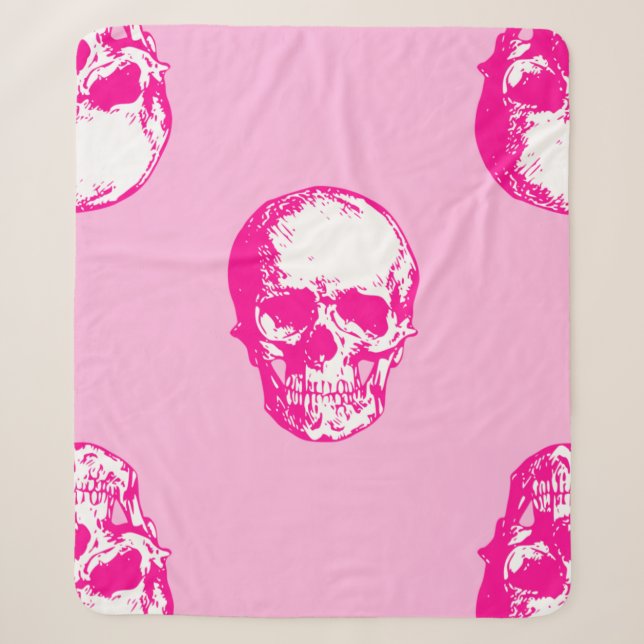 Cobertor Sherpa gótica do crânio rosa-halloween (Frente)