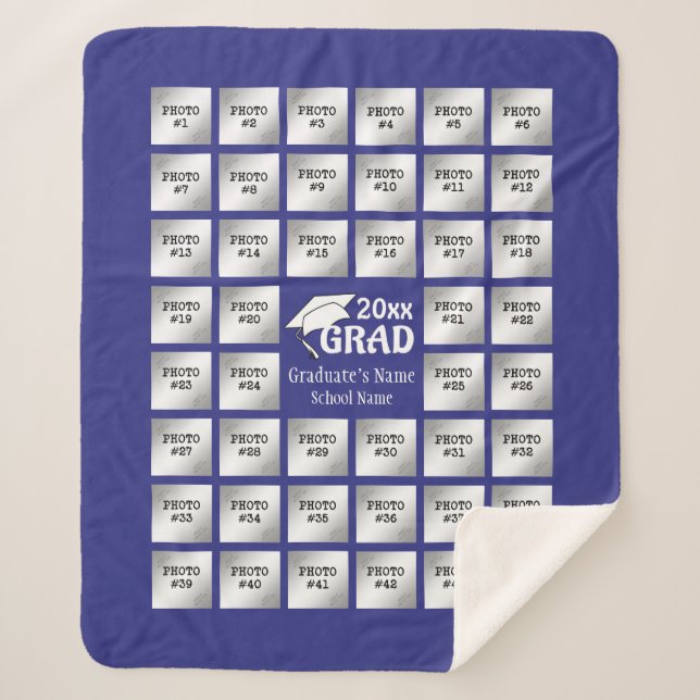 Cobertor Sherpa Graduação 44 Colagem de Fotos (PURPLE Alterável) (Frente)