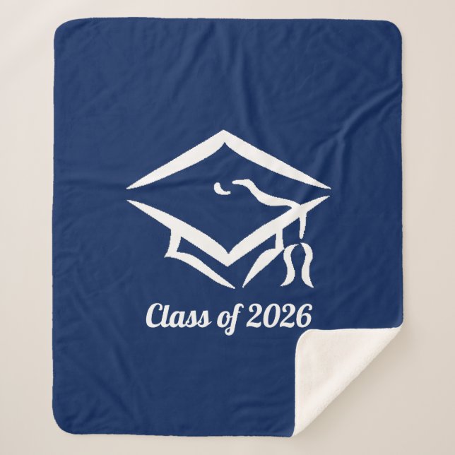 Cobertor Sherpa Graduation Class of 20?? BLUCLWHT Customize Year (Frente)