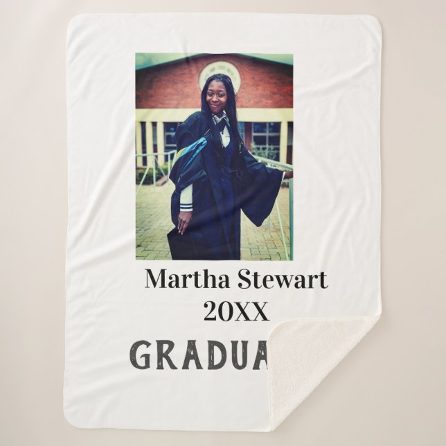Cobertor Sherpa Graduation photo name year class university simple (Frente)