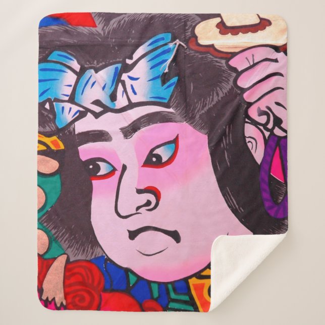 Cobertor Sherpa Gráfico de Kiteart Tradicional Japonês,pipa,samur (Frente)