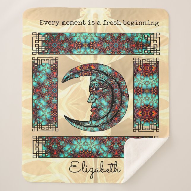 Cobertor Sherpa Gráficos visuais Whimsical com Retrato da Lua (Frente)