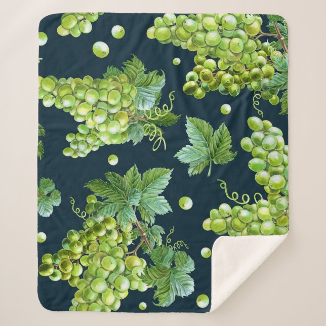 Cobertor Sherpa Grama Verde: Padrão Escuro de Aquarela (Frente)