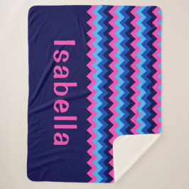 Cobertor Sherpa Grande Monograma Azul Rosa Chevron