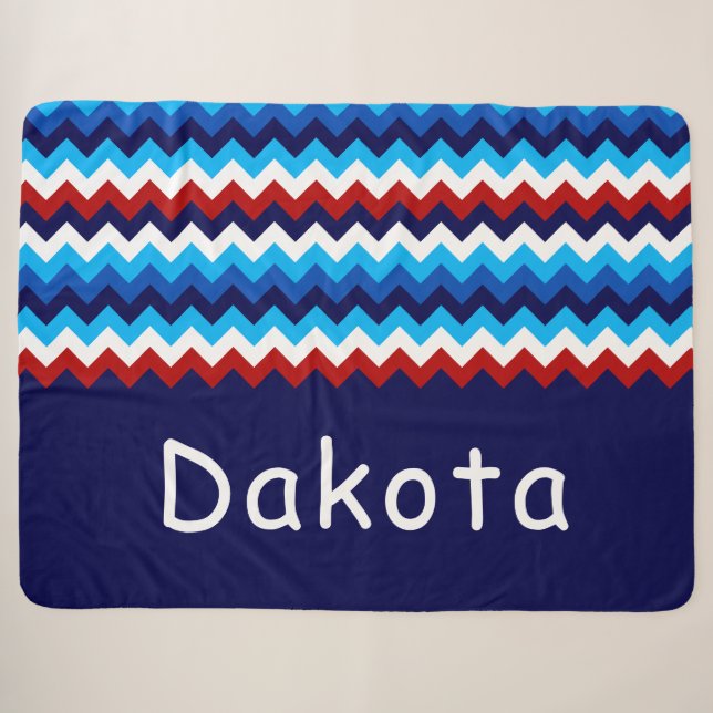 Cobertor Sherpa Grande Personalizado Chevron Azul  (Frente (Horizontal))