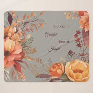 Cobertor Sherpa Gratidão Bendita Floral Ação de Graças