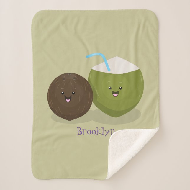 Cobertor Sherpa Grátis feliz desenho animado de coconuts kawaii (Frente)